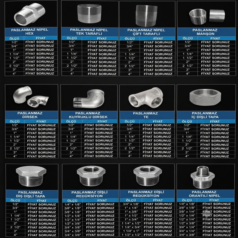 Paslanmaz Fittings Modelleri